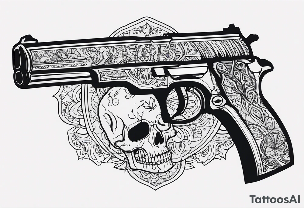 Skull, gun, bandana tattoo idea