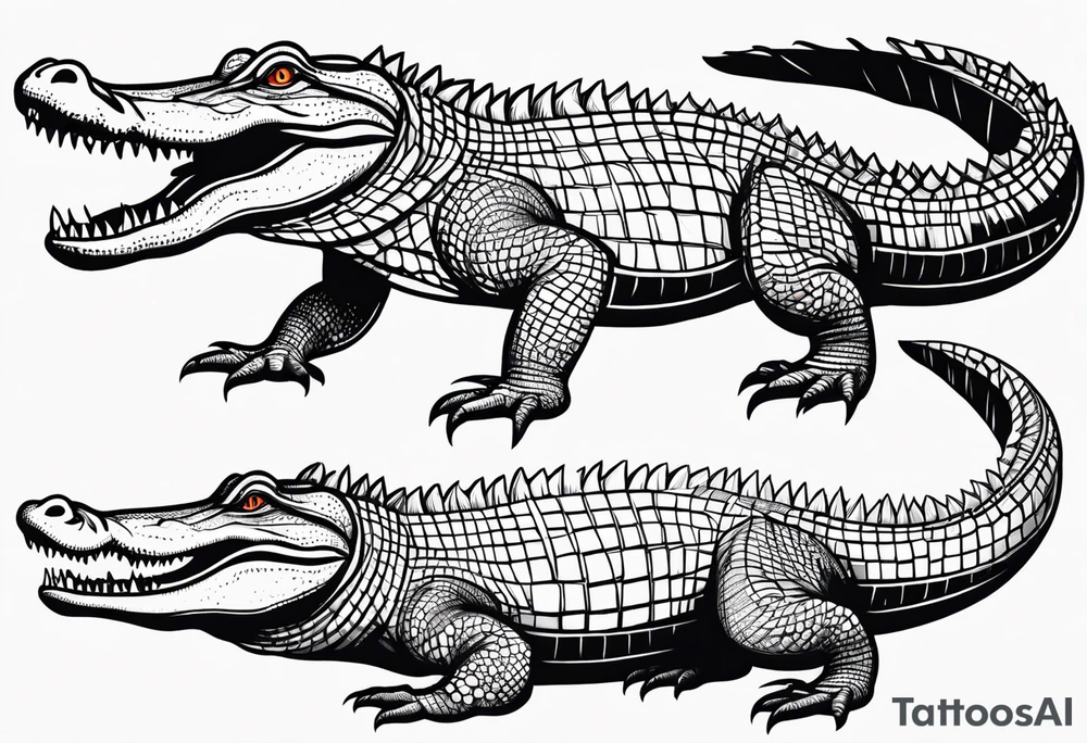 Full body alligator with tail leg top view tattoo idea