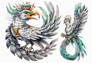 a solitary white  Quetzalcoatl wearing a grey crown tattoo idea