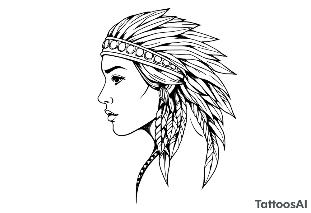 Female Native American wearing headband side pose tattoo idea