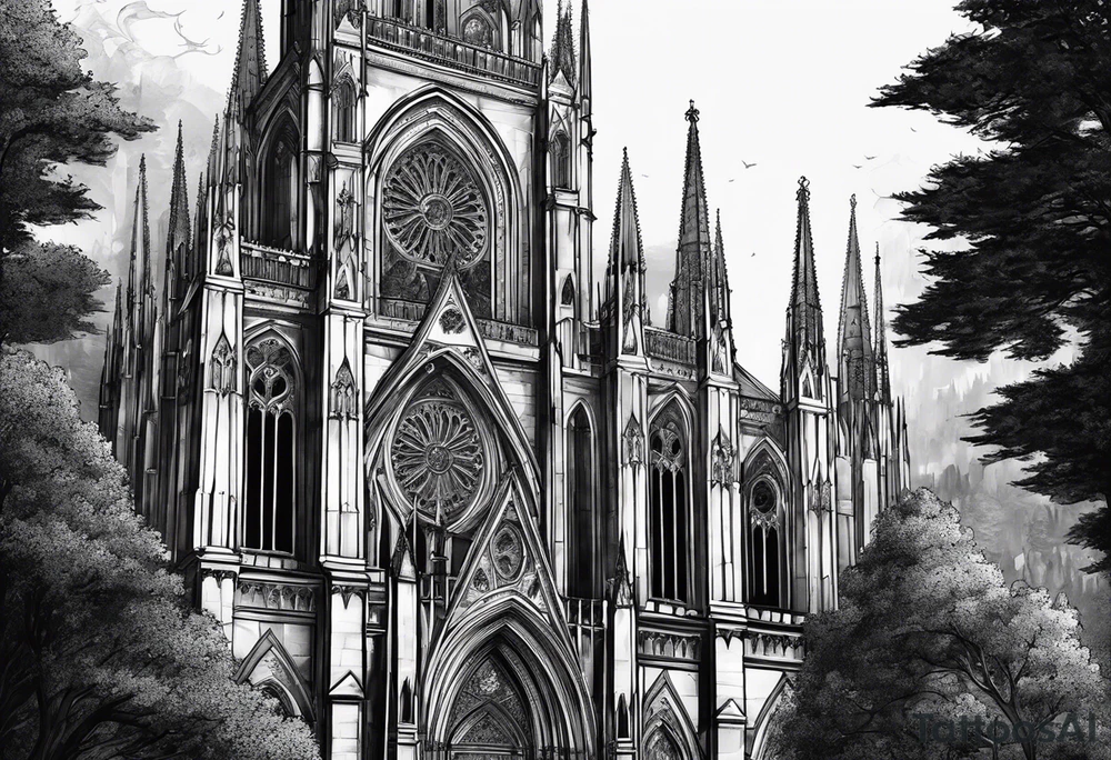 gothic cathedral with knight in armor tattoo idea