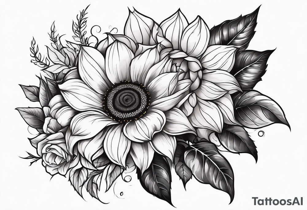 flower rose , sunflower, animal tattoo idea