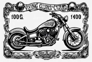 i want a tattoo of a motorcycle from the front view being ridden  by a skeleton and the number plate to say “Viking Customs” tattoo idea