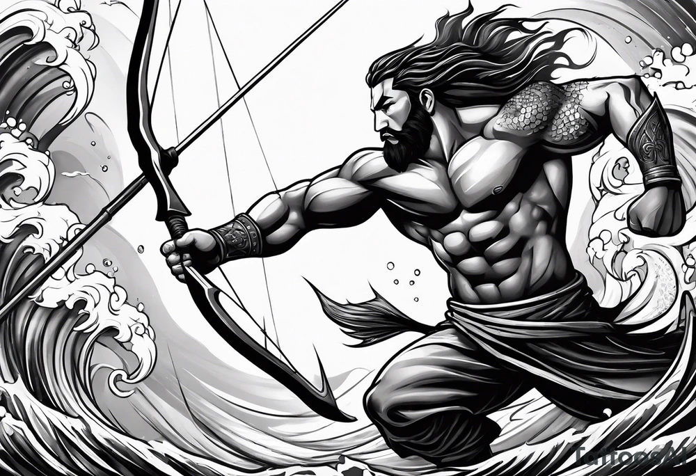 muscular
god 
posideon fighting a sport fish with a trident tattoo idea