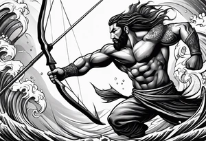muscular
god 
posideon fighting a sport fish with a trident tattoo idea