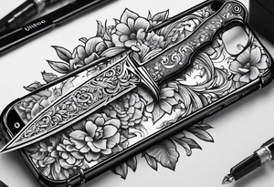 a knife piercing through an iphone screen tattoo idea