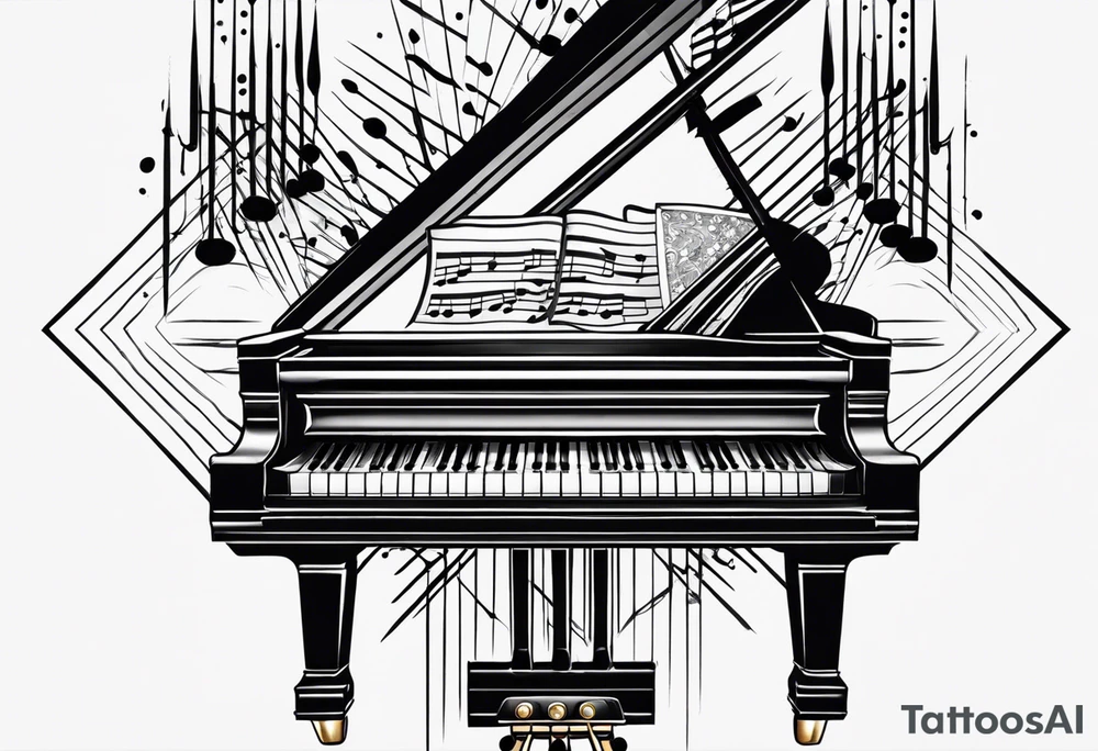 piano keys and drum sticks small on back of arm tattoo idea
