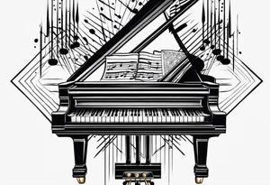 piano keys and drum sticks small on back of arm tattoo idea