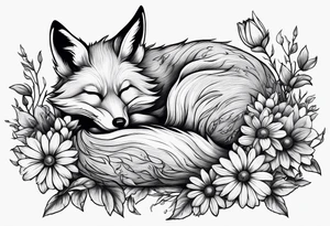 Creepy evil fox sleeping daisies tattoo idea