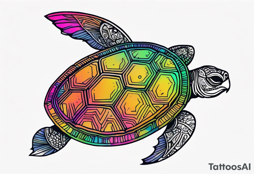 tropical psychedelic turtle's back, top down view, as seen from above tattoo idea