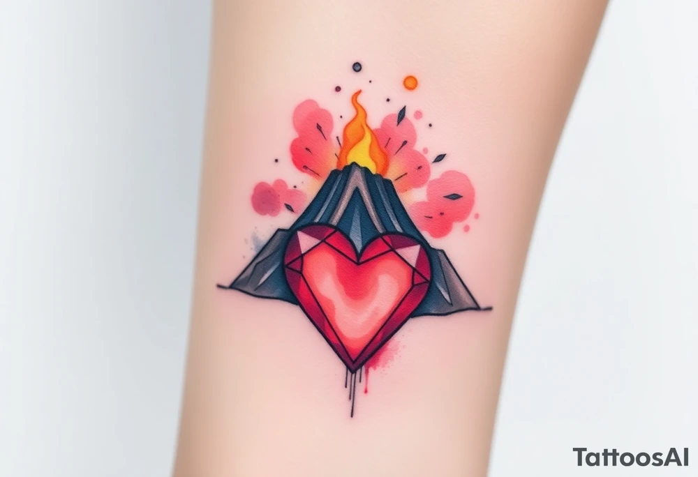 Geometric Volcano erupting into a heart tattoo idea