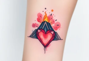 Geometric Volcano erupting into a heart tattoo idea