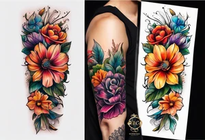 Colorful flower sleeve tattoo idea