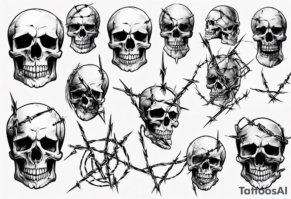 Skulls, barbed wire, arm piece tattoo idea