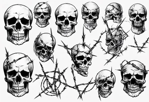 Skulls, barbed wire, arm piece tattoo idea