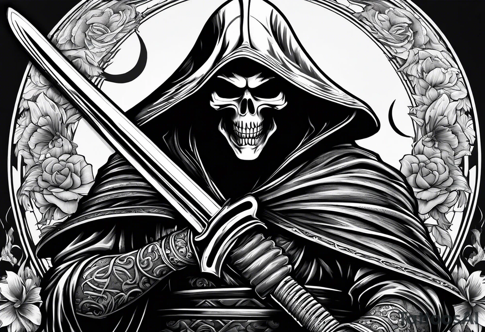 katana with grim reaper tattoo idea