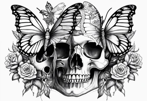 Butterfly and skull intertwined tattoo idea