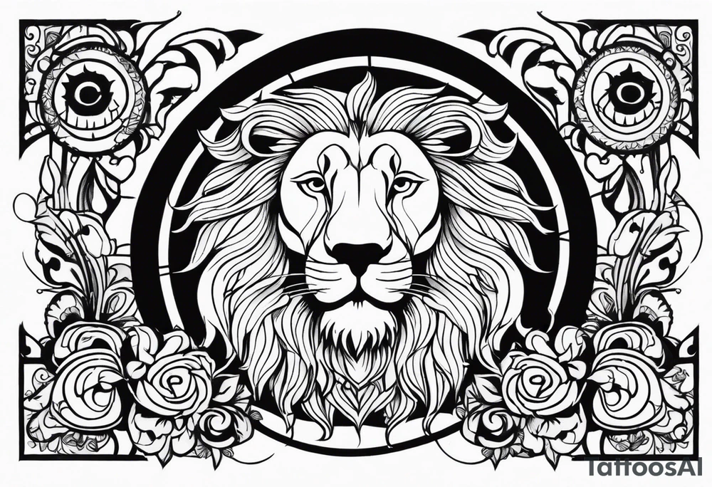 25cm lion and sun most black for covering tattoo idea