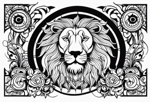 25cm lion and sun most black for covering tattoo idea