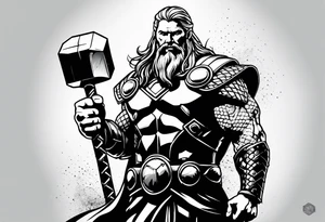 Thor mit Hammer in der Hand kämpft gegen riesige Schange tattoo idea