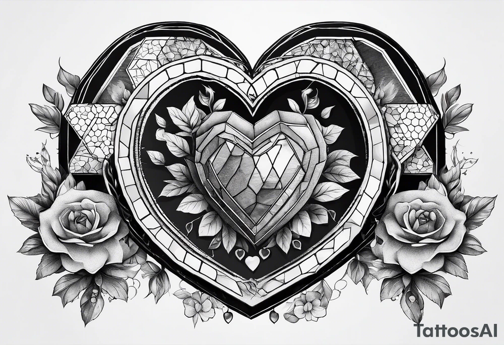 hexagon chest heart  surrounded by hexagons tattoo idea