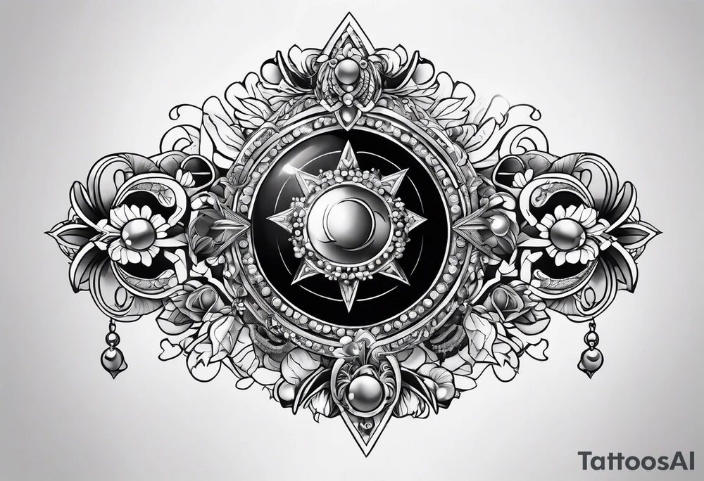 chest piece tattoo with jewelry tattoo idea