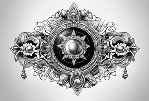 chest piece tattoo with jewelry tattoo idea