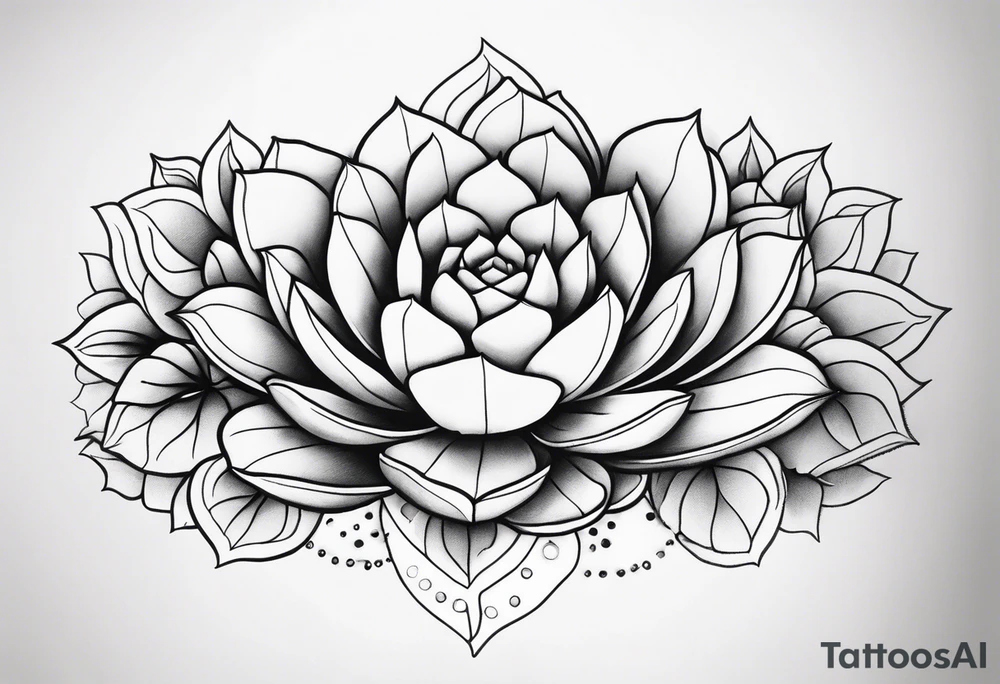 fine line. one big succulent in the middle. One smaller succulents on each side. Dots and floral
. Sternum tattoo grey scale shading tattoo idea