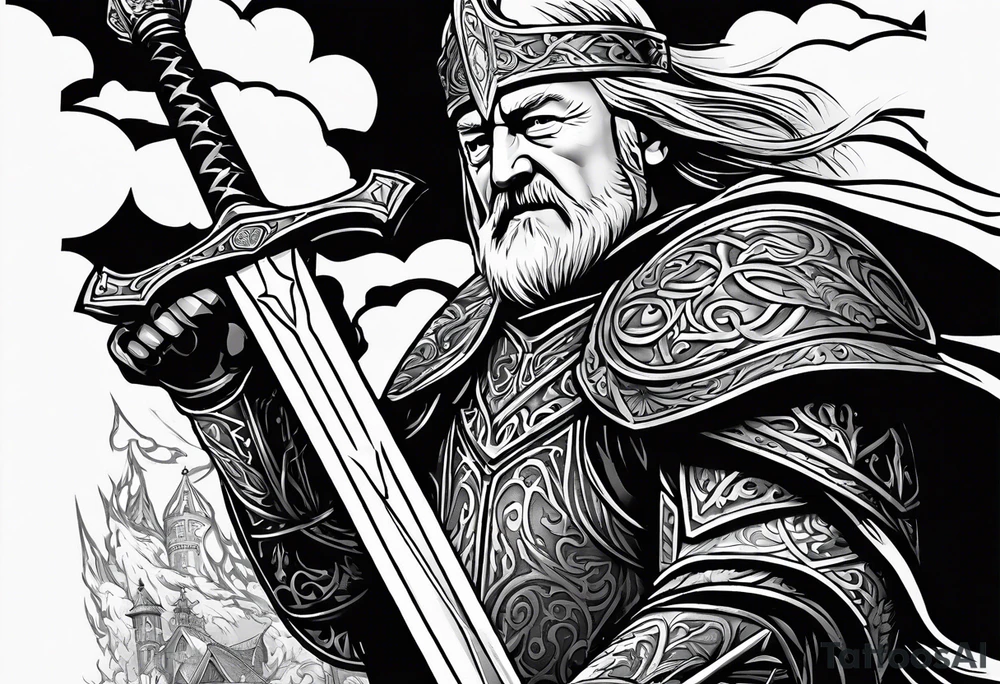 Lord of the Rings 
King Theoden 
forth Erolingas charge
Sword raised tattoo idea