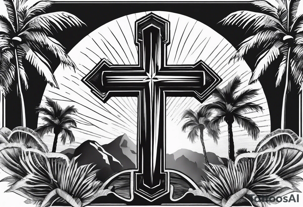 Texas State, Cross with sunrays coming out, Palm trees tattoo idea