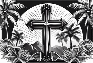 Texas State, Cross with sunrays coming out, Palm trees tattoo idea