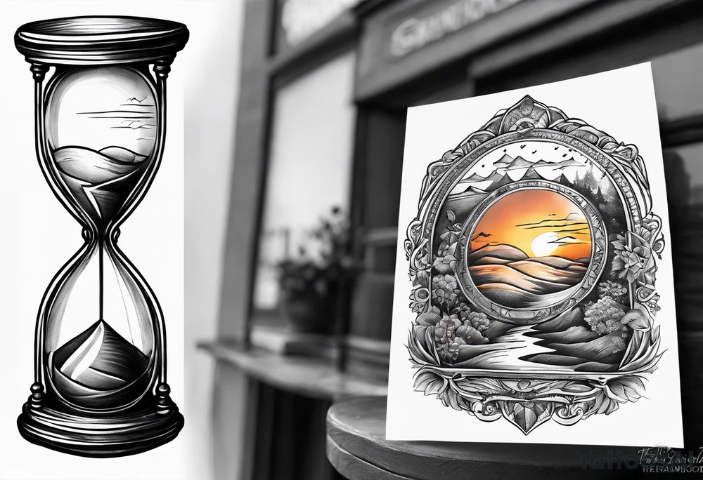 hourglass grandfather memorial sunset tattoo idea