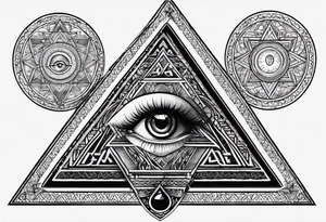 triangle tattoo with eye inside in arabic letters tattoo idea