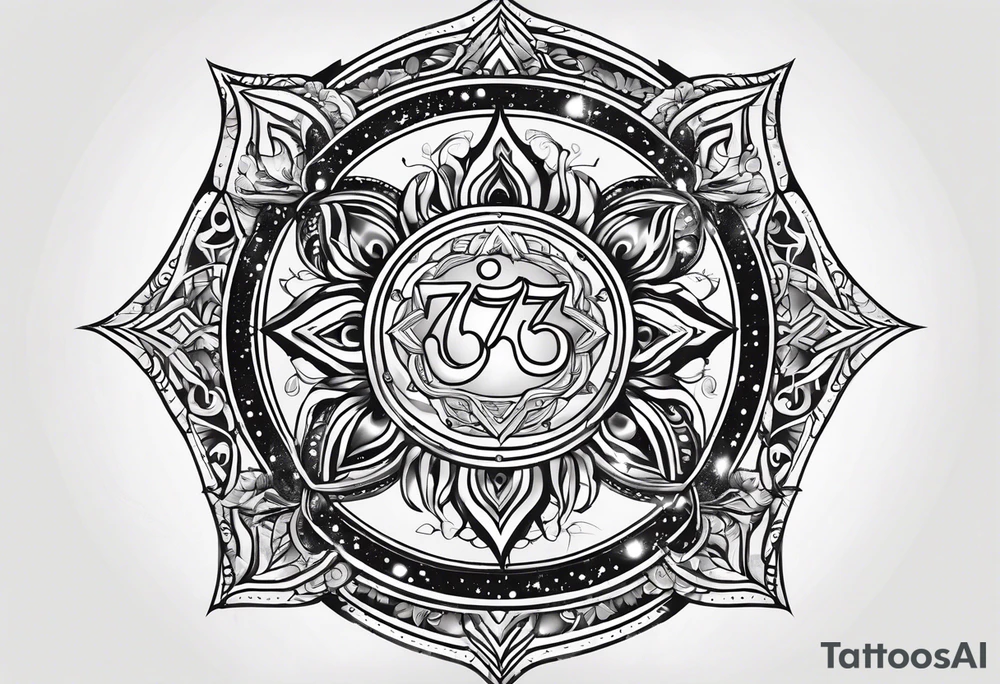 Powerful om symbol with Aquarius constellation with the numbers 777 tattoo idea