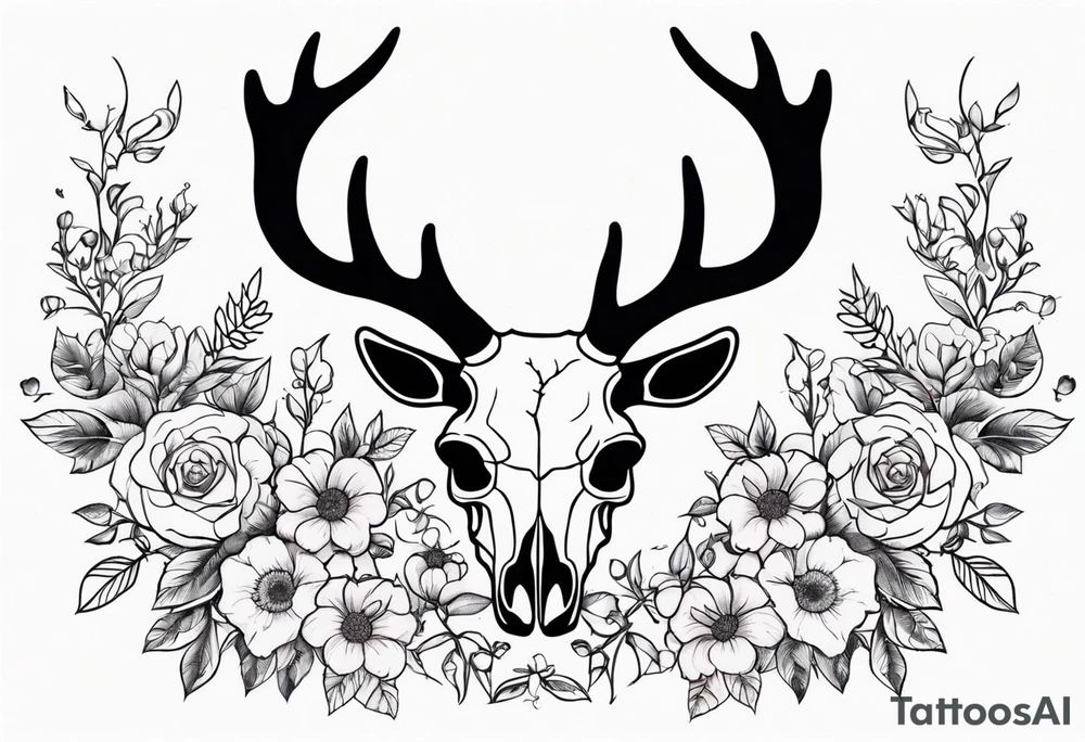 Reindeer skull with flowers on the horns tattoo idea