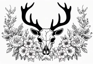 Reindeer skull with flowers on the horns tattoo idea