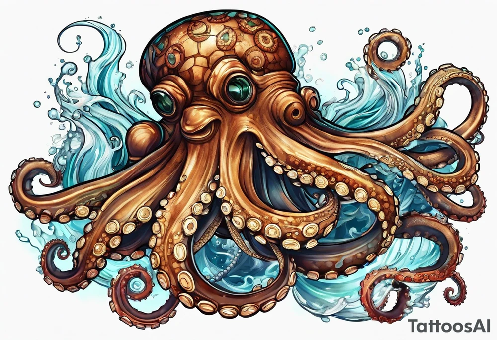 Octopus, machine, diesel engine, submarine tattoo idea