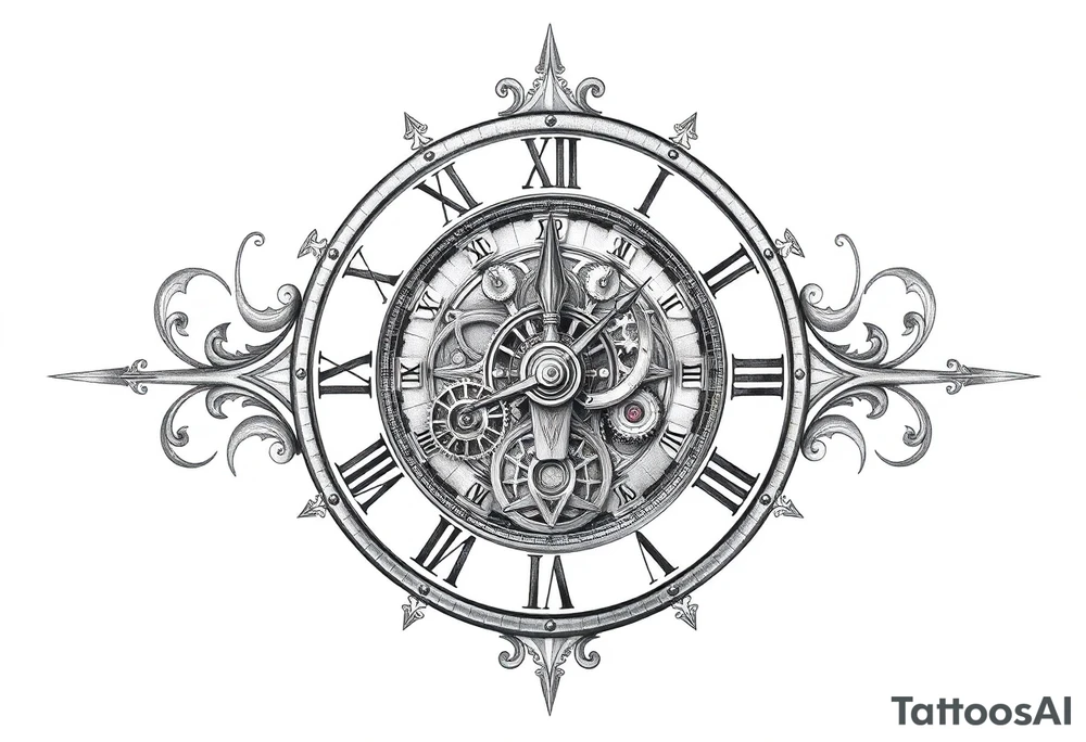 vintage roman numerals within ornate clockwork mechanism tattoo idea