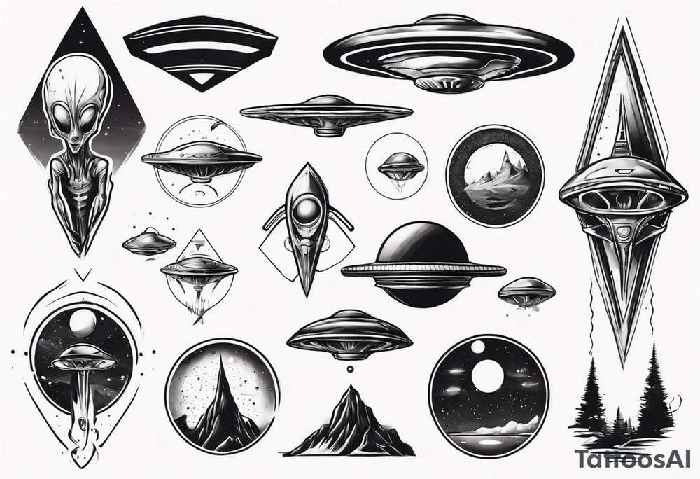 alien/ufo scene for a leg sleeve tattoo tattoo idea