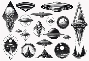 alien/ufo scene for a leg sleeve tattoo tattoo idea