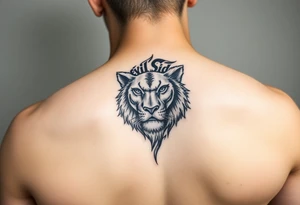 Bold. cover up .saying Evil Side from ear to ear on front of neck. black and white . Lion . tattoo idea