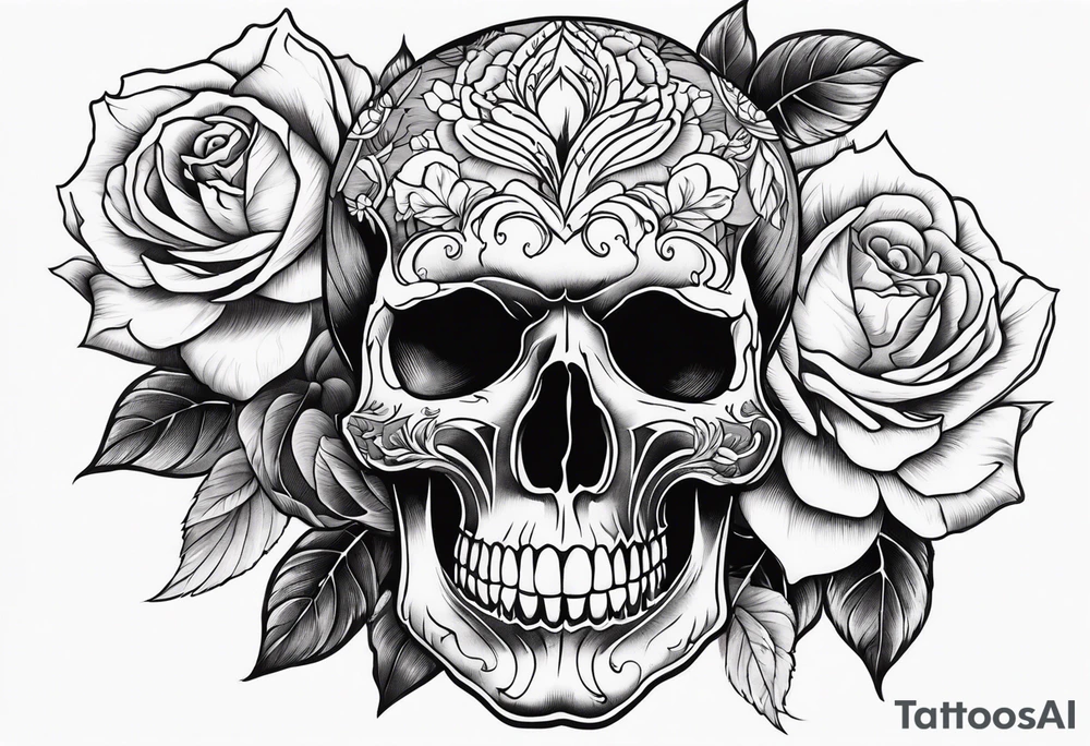 skull and roses tattoo idea