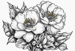 Two carnations, Two daffodils, One snowdrop, One hawthorn flower, Two honeysuckle blooms, tattoo idea