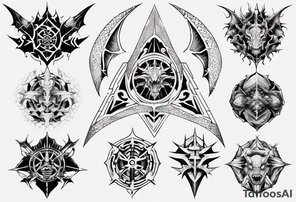 Dragon skin mechanical symmetrical tattoo idea
