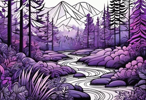 forest, lineswork, purple and black tattoo idea