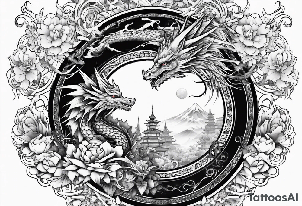 fairy and a dragon in the background tattoo idea