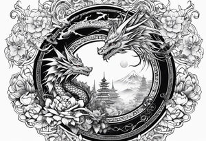 fairy and a dragon in the background tattoo idea