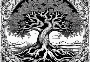 knurly yggdrasil with roots tattoo idea