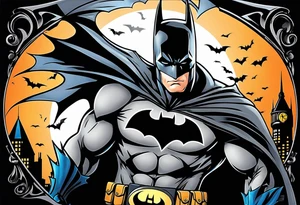 modern batman superhero with bat signal over gotham tattoo idea