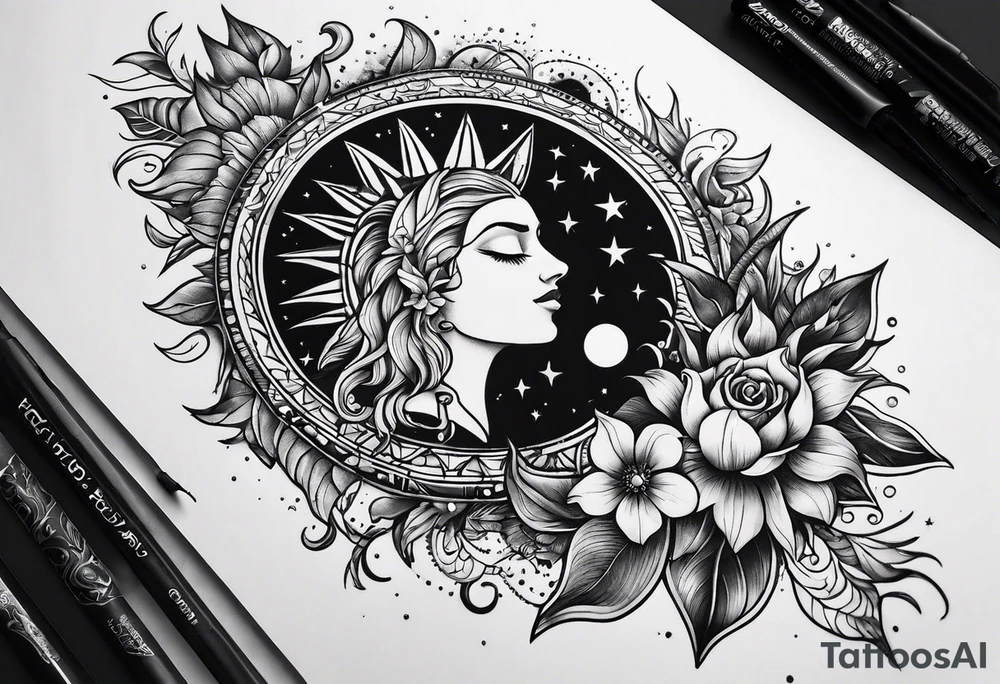 With all my heart and all my soul to the end of the universe To infinity and beyond.  sun and moon tattoo idea